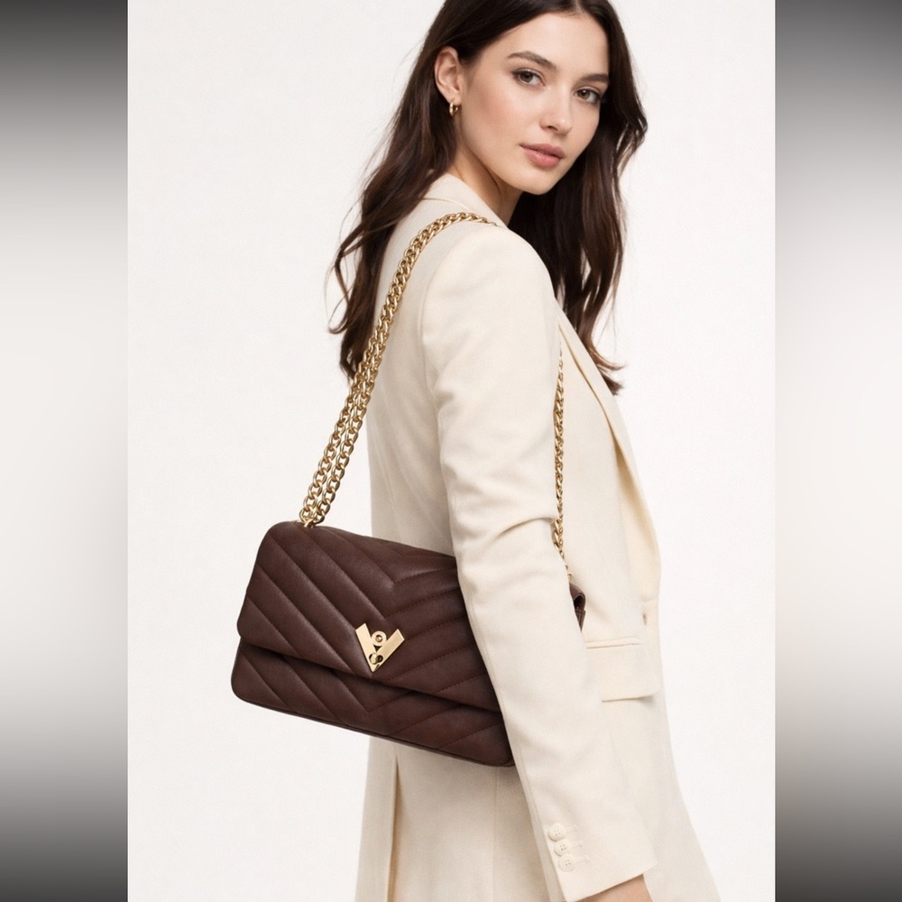 NWTValentino Orlandi Elegant Brown Quilted Shoulder Bag